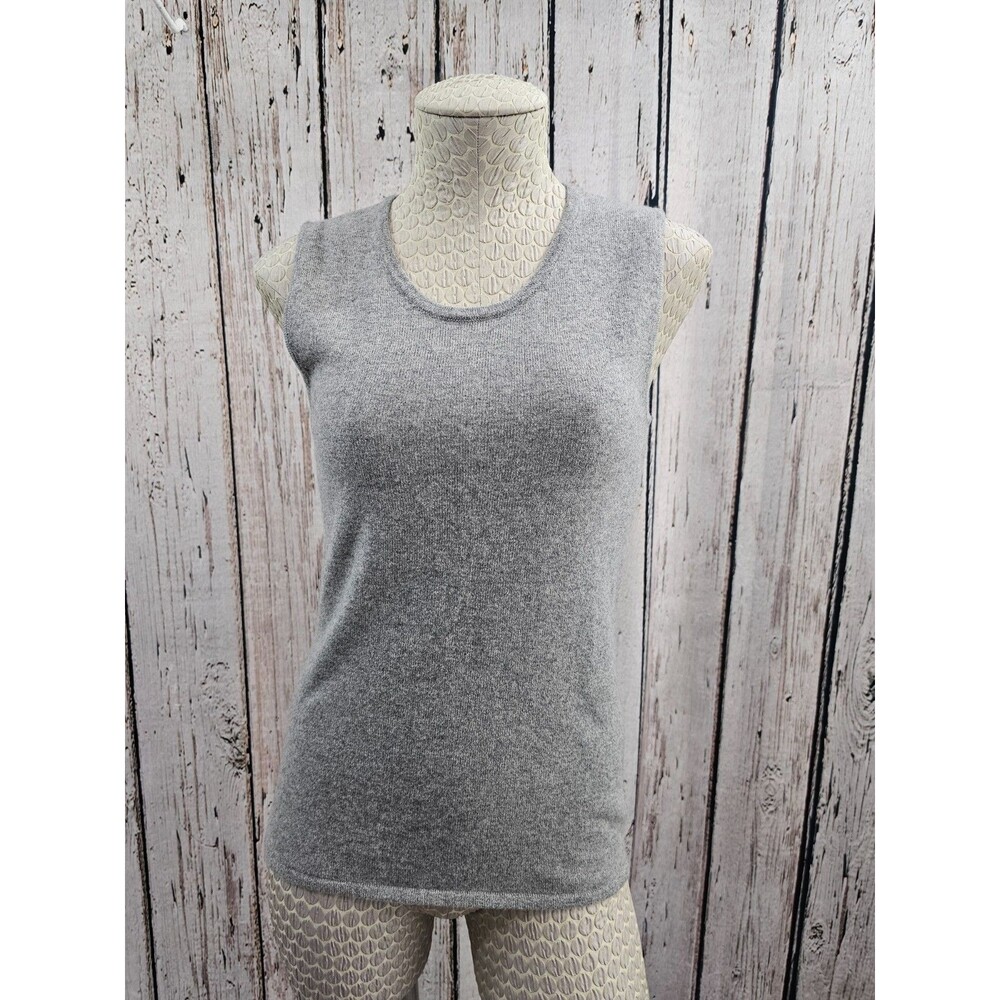 Pure Amici Gray 100% Cashmere Soft Scoop‎ Neck Sweater Vest Shirt Women's M EUC
